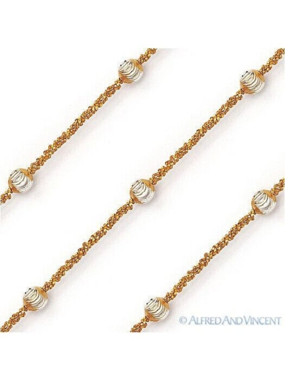 Bead & Roc Link Chain Bracelet in .925 Sterling Silver w/ 14k Yellow Gold - 7"